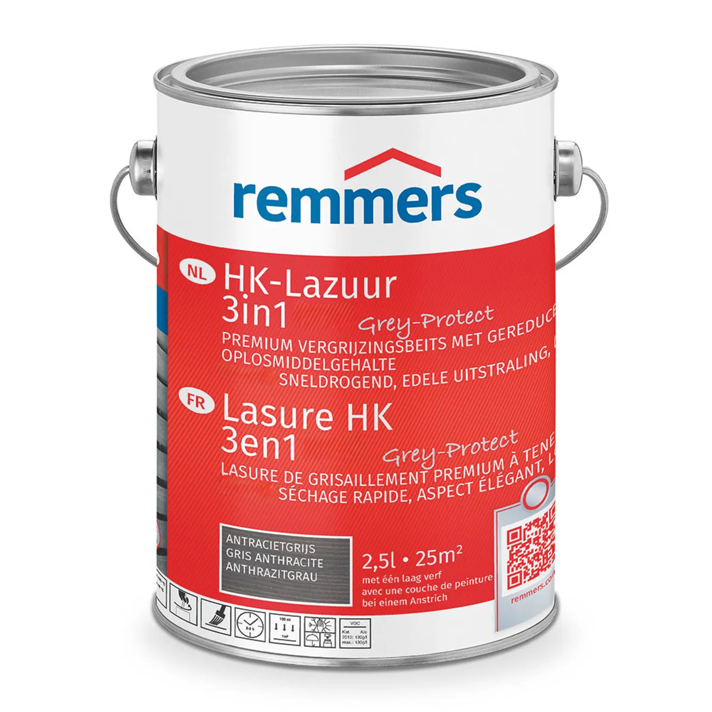 Remmers HK-Lazuur 3in1 - Antracietgrijs - Houtbeits