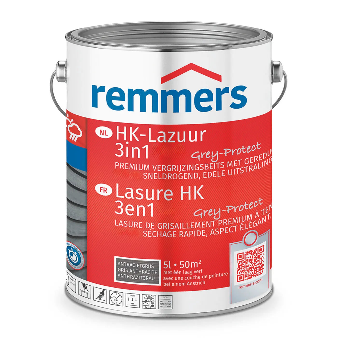 Remmers HK-Lazuur 3in1 - Antracietgrijs - Houtbeits