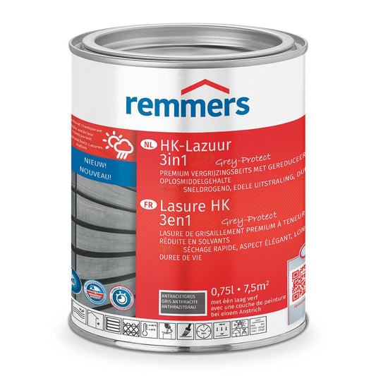 Remmers HK-Lazuur 3in1 [PLUS] - Antracietgrijs  - Houtbeits